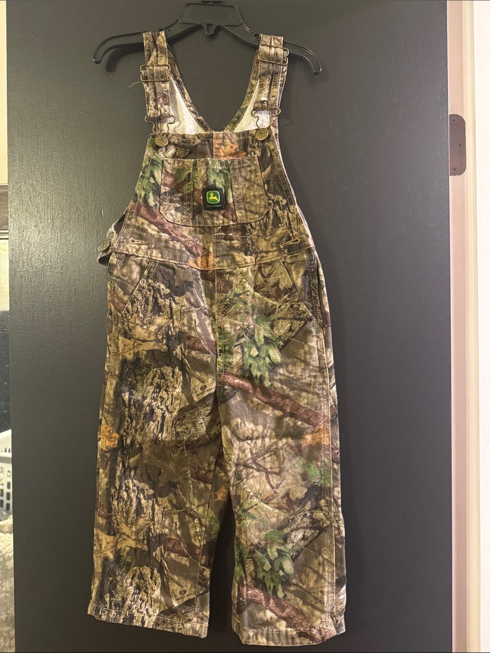 Kids John Deere Camouflage Bib Overalls in Green and Brown